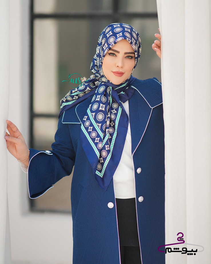 روسری ابریشم ژاکارد طرح شمسه جیوانجی رنگ سرمه ای